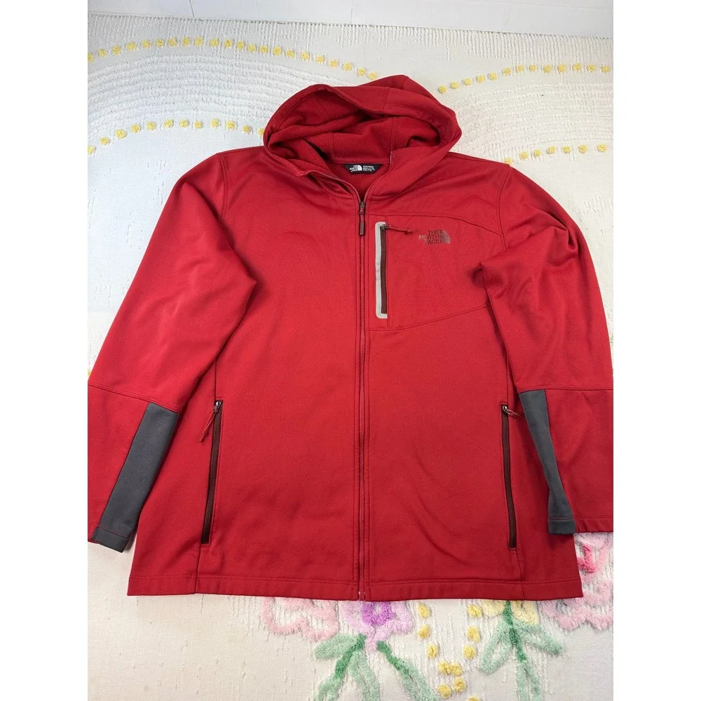 The North Face Mens Red Full Zip Softshell Hoodie‎ Jacket XXL/TTG Fleece Lined
